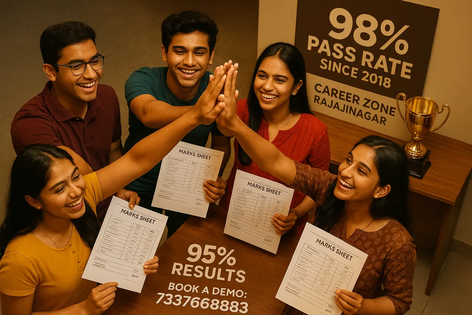 98% PUC pass rate at Commerce Coaching in Bangalore - Career Zone Coaching students